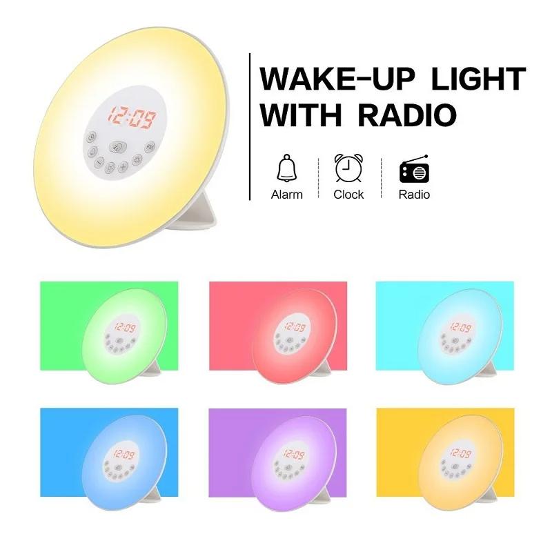 Family Daily Use Smart Digital Clock With Sunrise Light Alarm Clock Children Sleep Trainer With FM Radio Wake up Light Clock