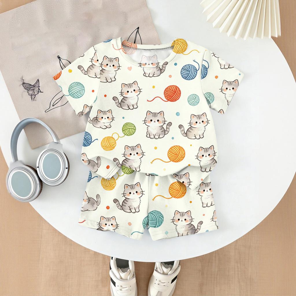 Kids Casual Short Sleeve Shirt and Shorts Set Animal Print Comfortable Lightweight Summer Outfit for Boys and Girls