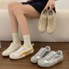 Autumn New Breathable Leather Flat Single Shoes Women's Non-slip Lace-up Casual Outdoor Women's Forrest Gump Shoes
