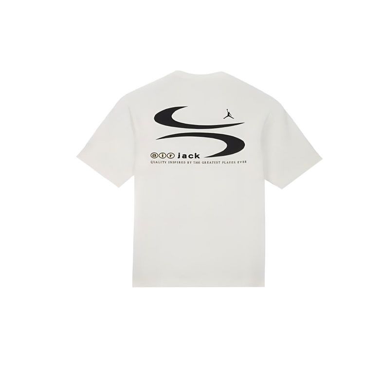 Jordan X Travis Scott Collaboration Logo Print Comfortable Ribbed Crew Neck Short Sleeve T-Shirt Men Tops Sail-White DZ5511-133