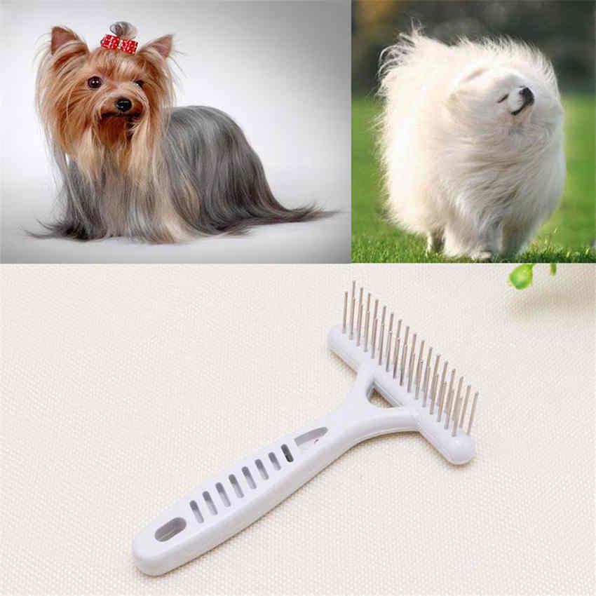 Pet Dog Rake Comb Double Row Pins Hair Fur Shedding Remove Cat Dog Rake Brush Comb Pet Grooming Tool