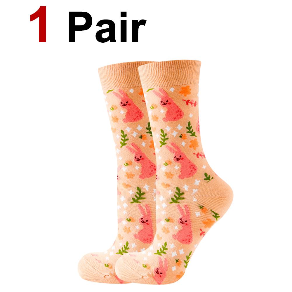 

1/2 пары вязаных хлопковых носков с круглым вырезом, подходящих как для мужчин, так и для женщин, модные милые носки для пар с рисунком морковки и кролика, повседневные One Size