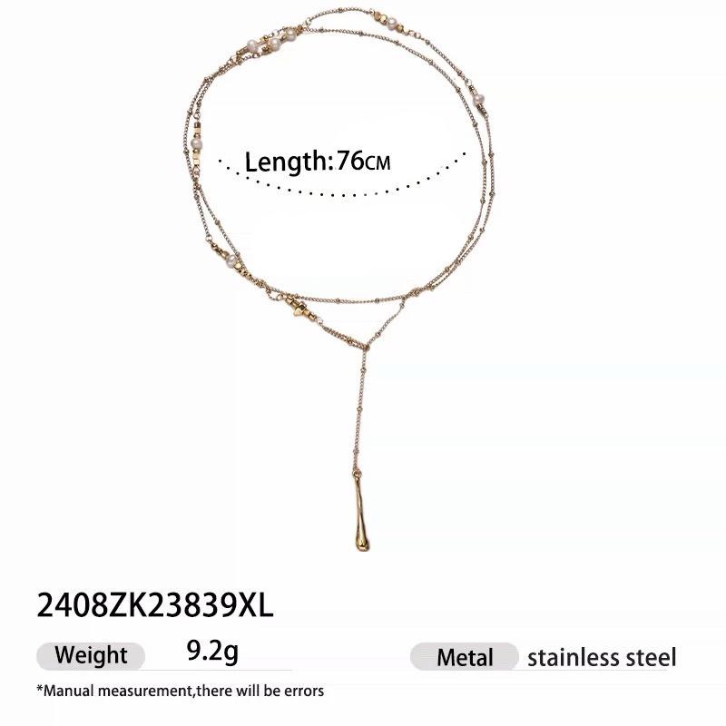 Шикарное европейское и американское длинное стальное колье с натуральными жемчужными бусинами для осени/зимы