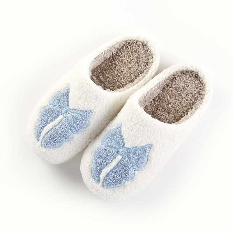 

Новые удобные домашние тапочки с бантом, теплые зимние хлопковые тапочки для пары, мужские и женские, на платформе, с мягкой подошвой, утолщенные, нескользящие 43-44 синий