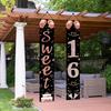 Sweet 16 Party Decorations, Black Rose Gold Happy 16th Birthday Decorations for Girls Sixteen Year Old Birthday Door Banner Porch Sign Party Supplies