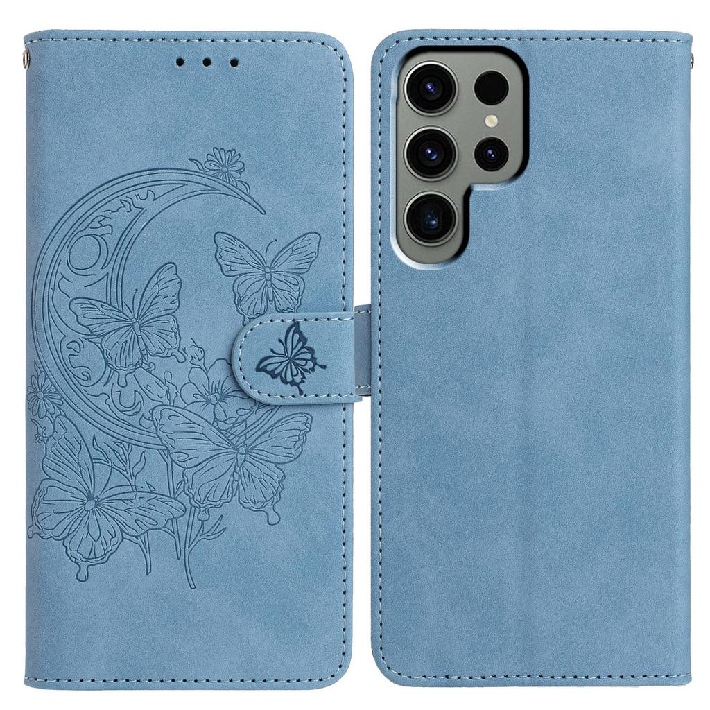 Für Samsung Galaxy S24 Ultra Hülle Schmetterling Blume Geprägt PU Leder Brieftasche Ständer Handyhülle