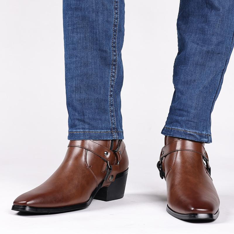 Man Chelsea Ankle Boots Casual Leather Shoes Western Cowboy Boots Black Shoes Men Motorcycle Boot