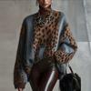 Sexy Patchwork Leopard Print Woman Sweater Autumn Turtleneck Loose Knitwear Top Pullover Winter Long Sleeve Warm Sweaters Jumper