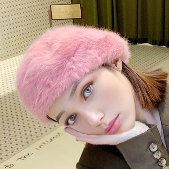 Women Painter Hat Solid Color Octagonal Dome Top Beret Hat Autumn Winter Warm Plush Hat Fashion Accessories