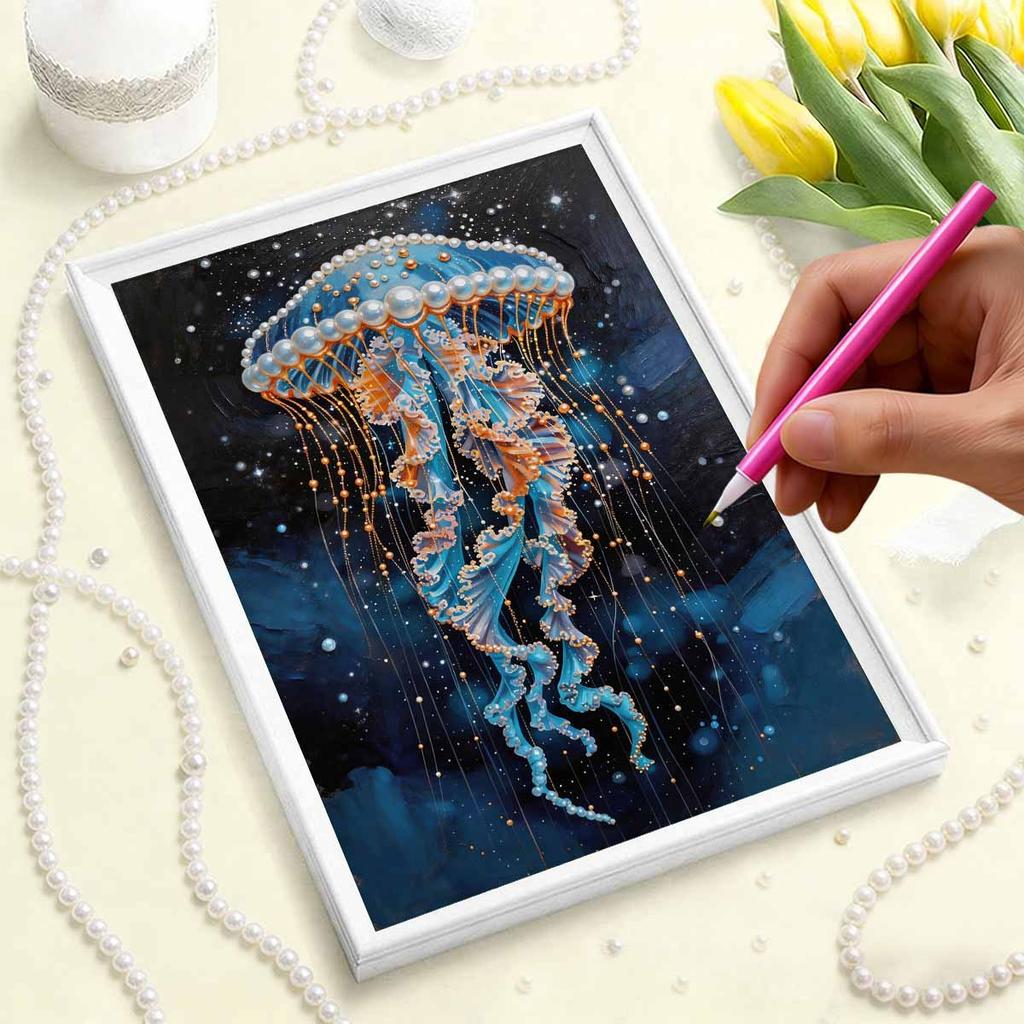 DIY Jellyfish Pearl Art Painting for Home Wall Decor Pearl Gem Paintings Picture Arts Craft  for Adults/Beginners Gift Idea Home Decor Without Frame