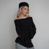 2025 Autumn Off-Shoulder Ruffle Long Sleeve Slim Fit T-Shirt