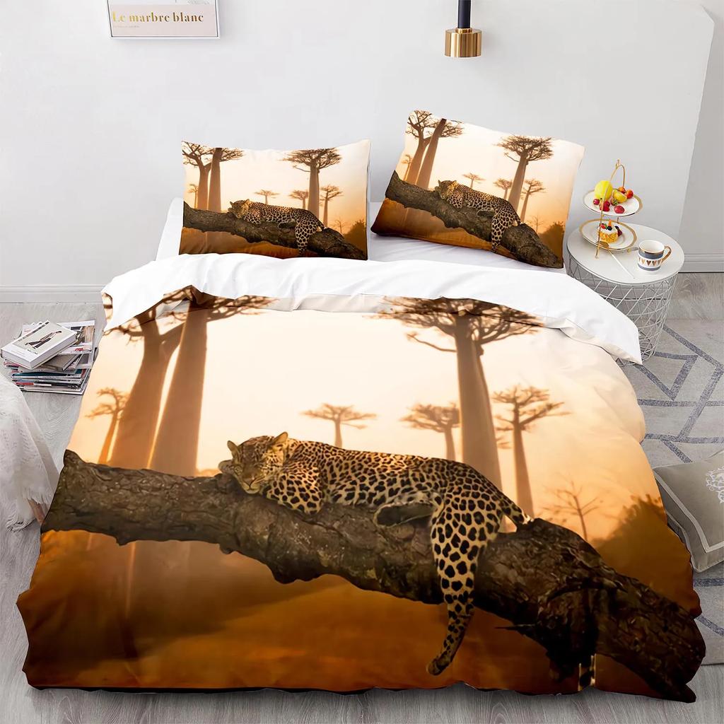 Leopard Duvet Cover King Queen Size Black Panther Bedding Set For Teens Boys Men Cheetah Quilt Cover Wild Animal Comforter Cover