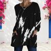 Women Plus Size Round Neck Long Sleeve Printed Loose Fit Longline T Shirt With Pockets