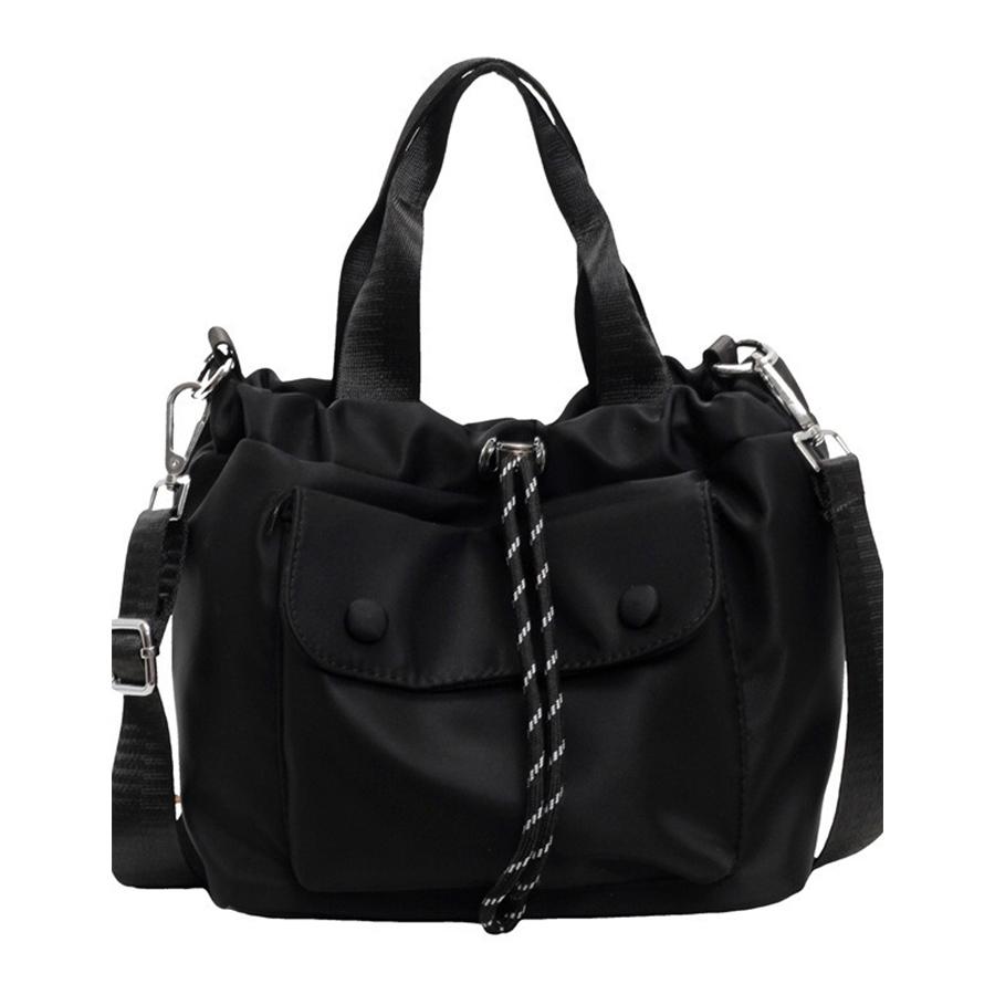 

New Fashi Women Waterproof Oxford Tote Bag Casual Nyl Shoulder Large Adjustable Travel Drawstring Bucket Crossbody Bag Black чёрный