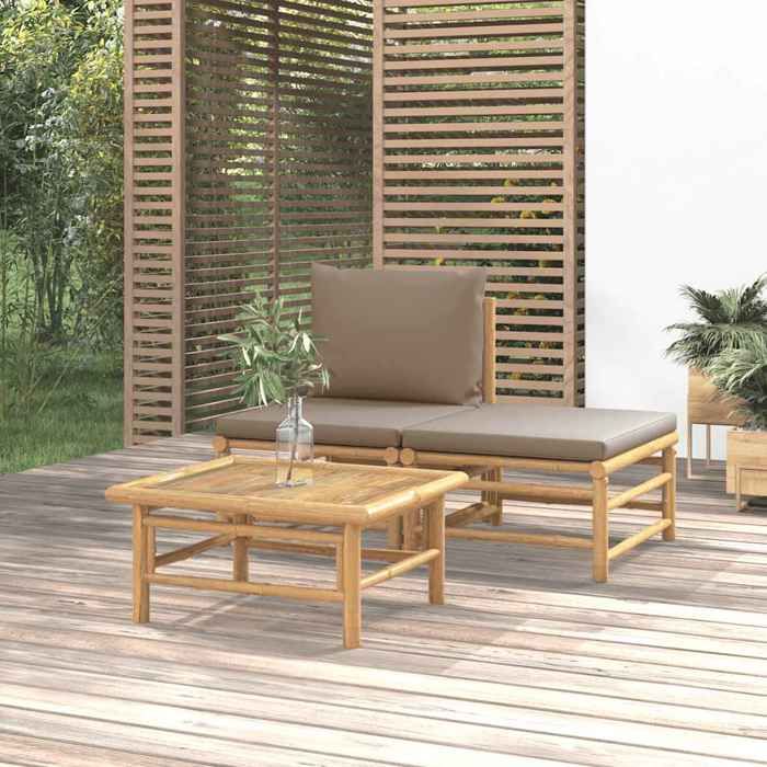 VidaXL Salon de jardin 3 pcs avec coussins taupe bambou 362283