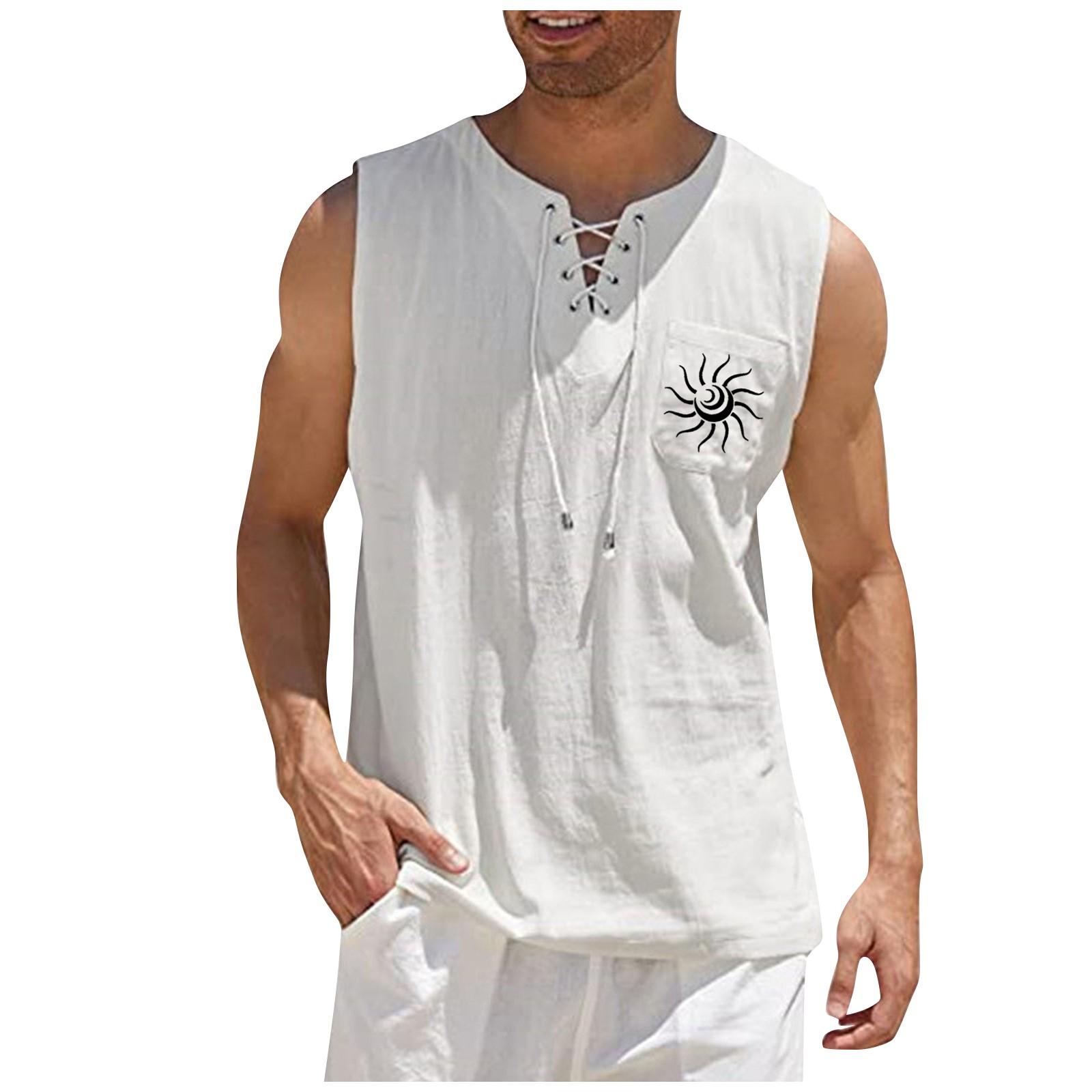 

Мужские повседневные свободные хлопковые льняные рубашки с принтом, блузка, жилет без рукавов, пляжные рубашки, топы XXXXL белый