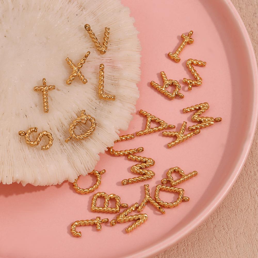 MamacitaSlay DIY Classic Mini Twist Initial Letters Stainless Steel Charms For Jewelry Gold Plated Waterproof Decoden Charms