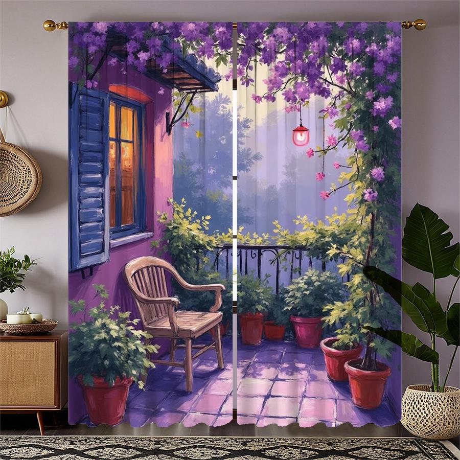

Violet Flower Printed Curtains Pole Bag Christmas Decorations Daily Home Room Curtain Set Of 2 Made Polyester Washable W100*H70(CM)-Rod Pocket&1PCS