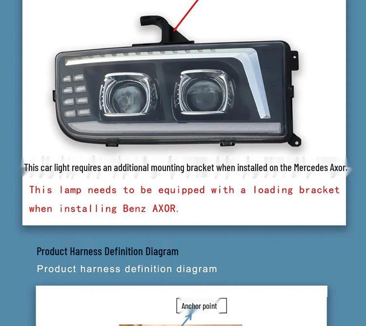 Dual-Lens LED Headlight Assembly with DRL for Mercedes-Benz Actros Axor MP1 Heavy Trucks