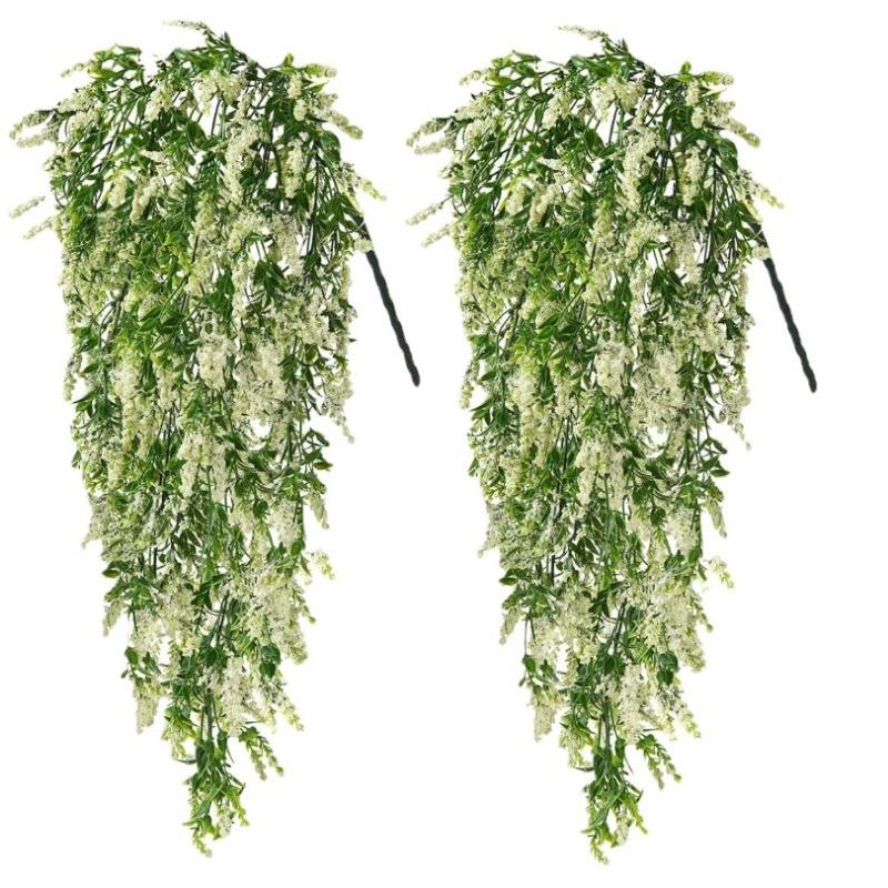

2 шт. искусственные растения, подвесные пластиковые ротанговые искусственные лавандовые настенные искусственные цветы для гостиной, букет для свадебных украшений, растения, виноградная лоза бежевый