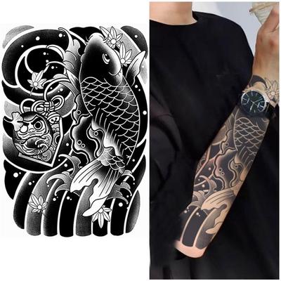 NIEUW 2026 Semi-permanente Tijdelijke Tatoeage Sticker Traditionele Japanse Koi Vis & Bloesem Waterdichte Nep Tatoeage voor Mannen Arm