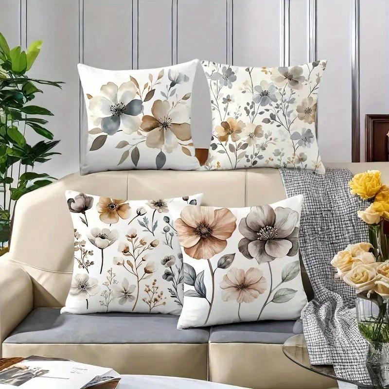 Earthy Neutral Floral Pillowcase: Minimalist Watercolor-Themed Cushion Cover For Modern Home Sofa Decor