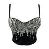 Sexy Nightclub Dancing Innerwear Strapless Tank Top with Rhinestone Embellishment Outerwear Stylish Short-sleeve Bust-enhancing Fishbone Bra Top Camis
