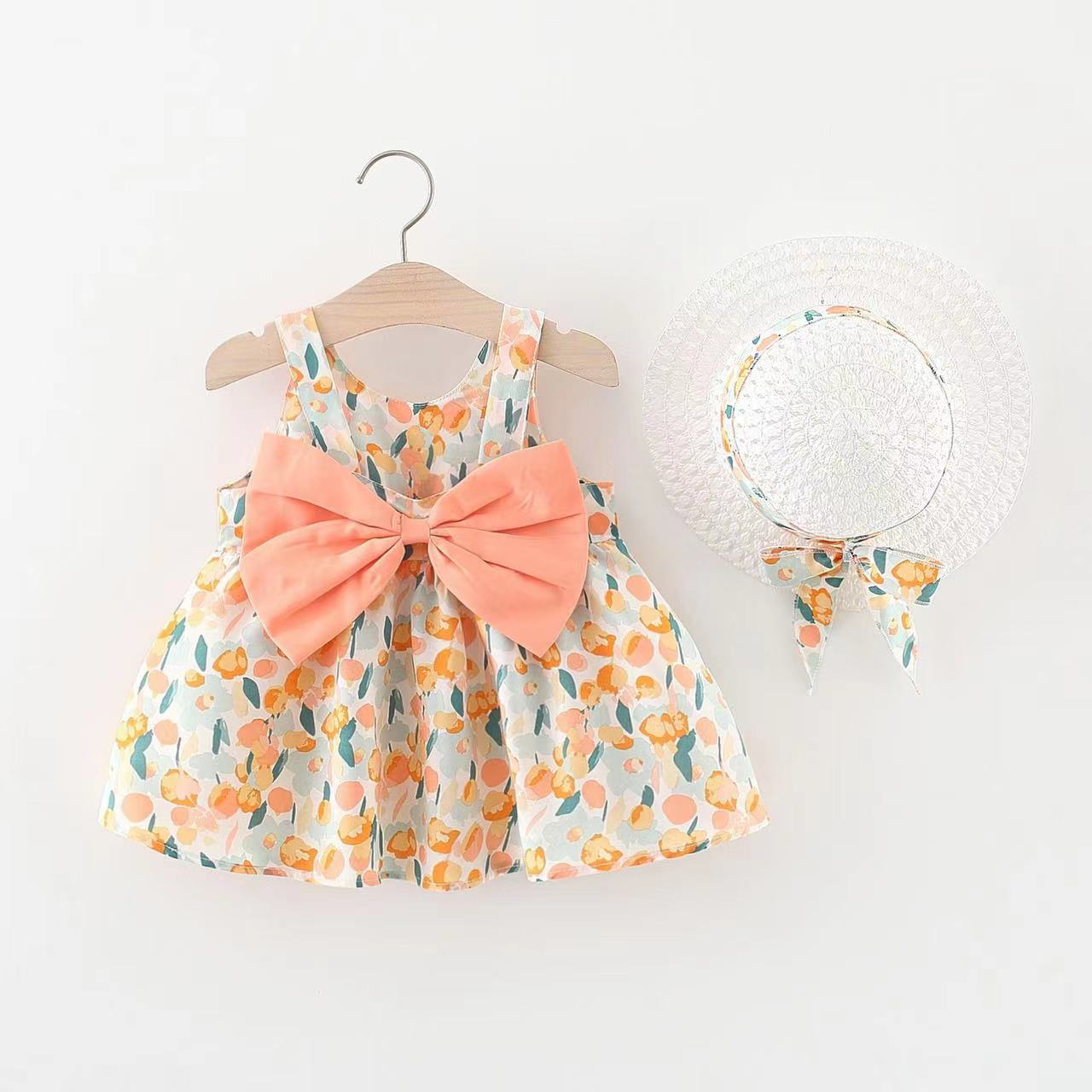 

Літній дитячий сарафан Сукня принцеси Сукня з бантом для дівчинки Надіслати капелюшок 100cm