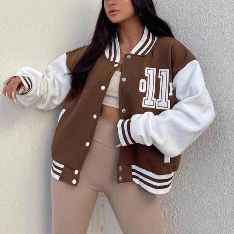 Casual Fashion Thickened Baseball Uniform Printed Sweatshirt Long Sleeve Top