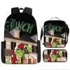 Green Hair Monster Grinch School Bag Campus 12345th and 6th Grade Backpack Lightweight Weight Loss Computer Bag Three-piece Set