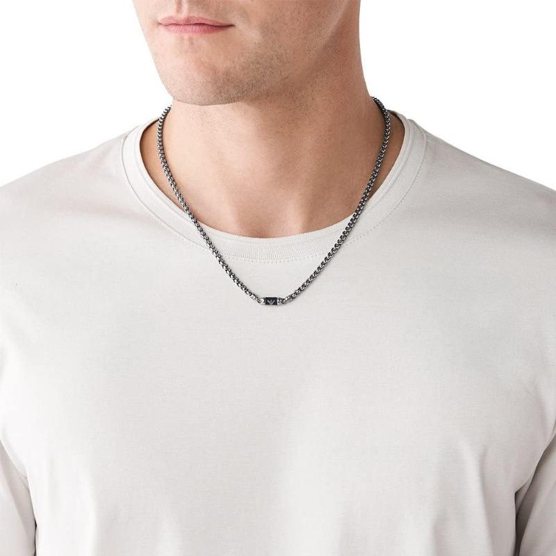 Emporio Armani Necklace  European and American Hip-hop Cool Personality Fashion Versatile Plain Chain Stainless Steel Men's EGS2605040 F Original Bag