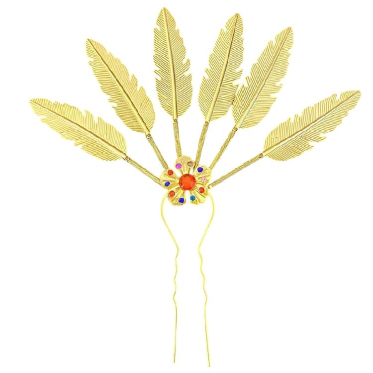 Carvings Hair Stick Colorful Crystal Hairpiece with Sparkling Crystal for Evening Dinner Wear Photo Props