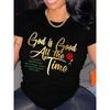 European Sizes Women'S 'God Is Good' Inspirational Letter Print T-Shirt | Round Neck, Short Sleeve, Black Machine Washable
