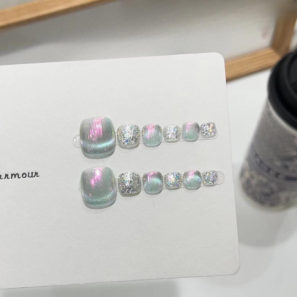 Pure Handmade Original Wear Armor Aurora Cat Eye Foot Nail Patch Nail Finished Product Wear Armor High-end Sense