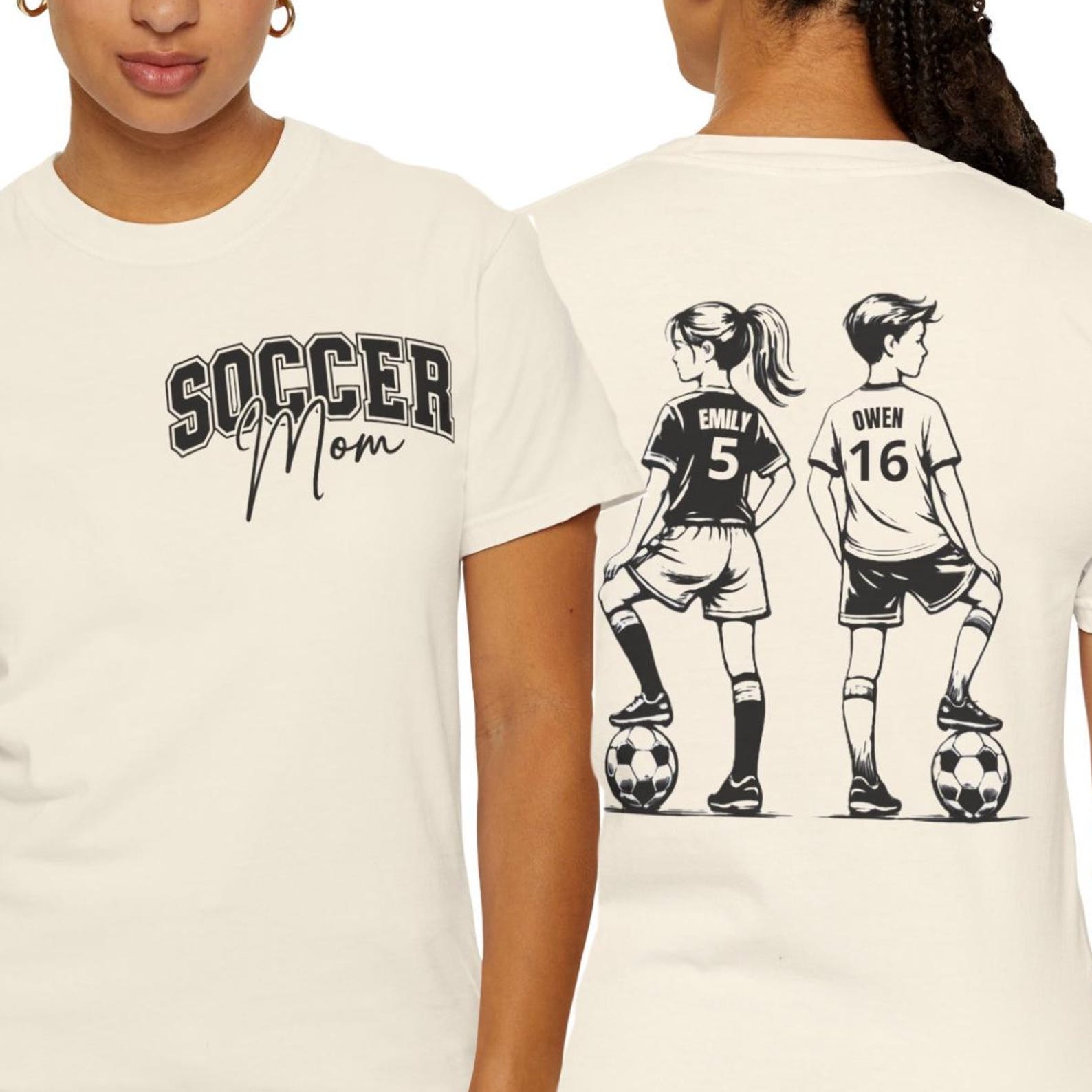 Comfort Colors Personalized Soccer Mom Shirt, Custom Kids Names and Numbers Tee, Soccer Mom T shirt Gift, Sports Mom Shirt 4XL