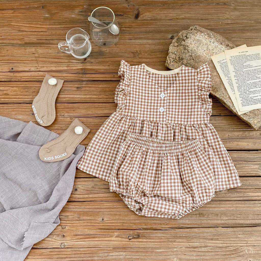 Adorable Summer Checked Top And Shorts Set For Baby Girls With Comfortable Cotton Fabric