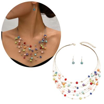 Vibrant Beaded Fashion Jewelry Set Exquisite Beadwork Jewelry Set for Women Necklace and Earrings for Celebrations