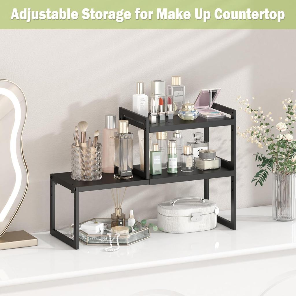 DOLALIKE Expandable kitchen Countertop Organizer, Stackable Cabinet Shelf Organizers, Space Saving Spice Rack Pantry Storage for Bathroom Office