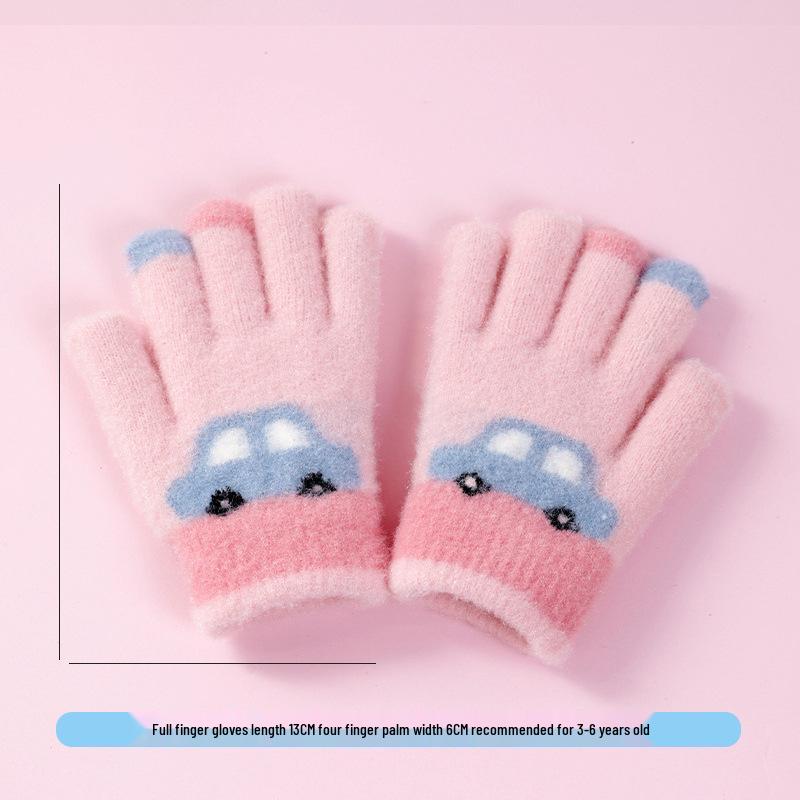 Warm Plush Five-Finger Winter Gloves for Boys and Girls (0-12 Years)