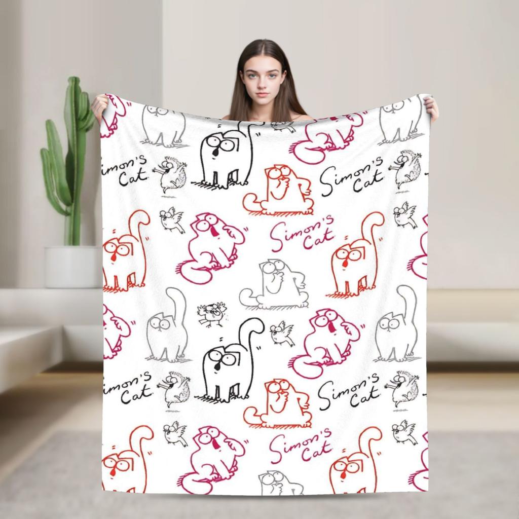Simons Cat Humorous Cat Flannel Blankets Novelty Throw Blankets for Home Hotel Sofa 125*100cm Bedspreads,