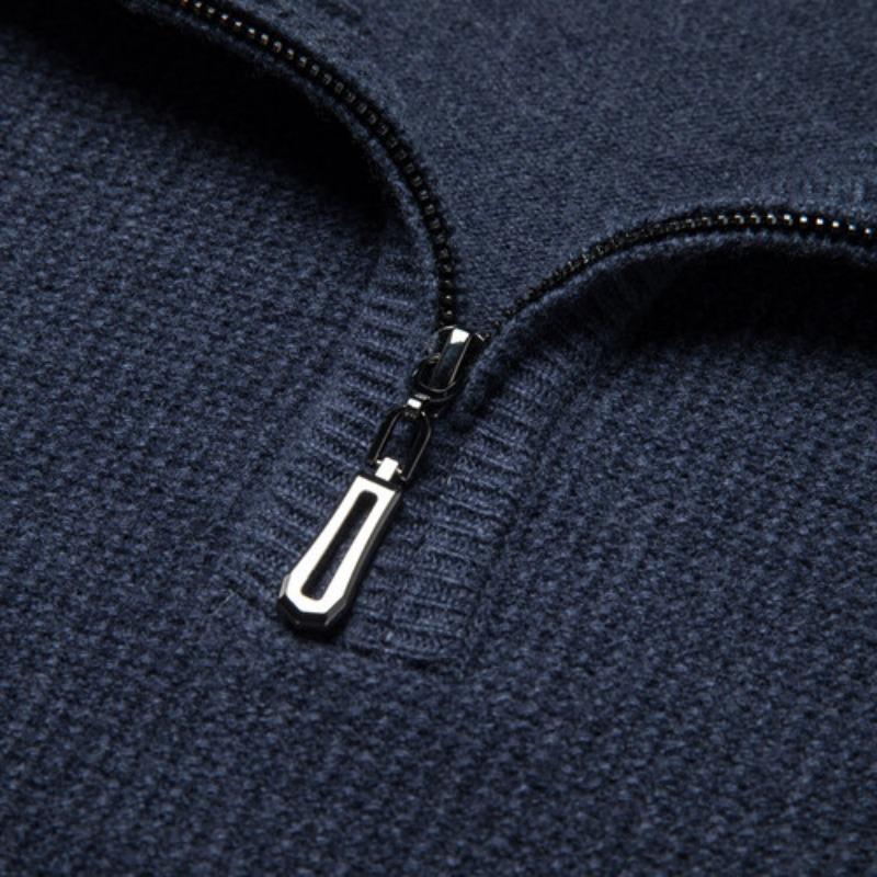 Wollpullover Herren Winter Warmer Herren-Kaschmirpullover Reißverschluss Halber Rollkragen-Strickpullover