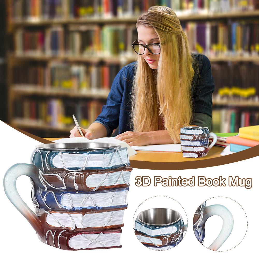 Large Capacity 3D Painted Book Mug 11oz Mug Cup Unique Books Stack Coffee Mug  Literature Lovers