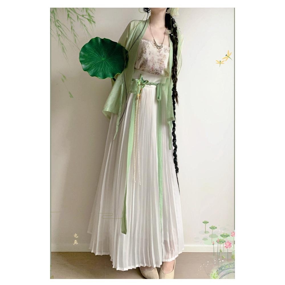 Set Hanfu Stile Dinastia Song per Donne - Manica a Velo Gonna Pieghettata Outfit Cinese Migliorato per il Pendolarismo Quotidiano