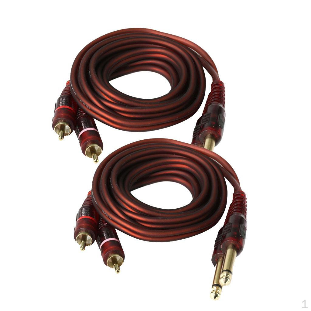 2x 6.35mm 1/4 Inch Plug to Phono RCA Plugs Audio Cable