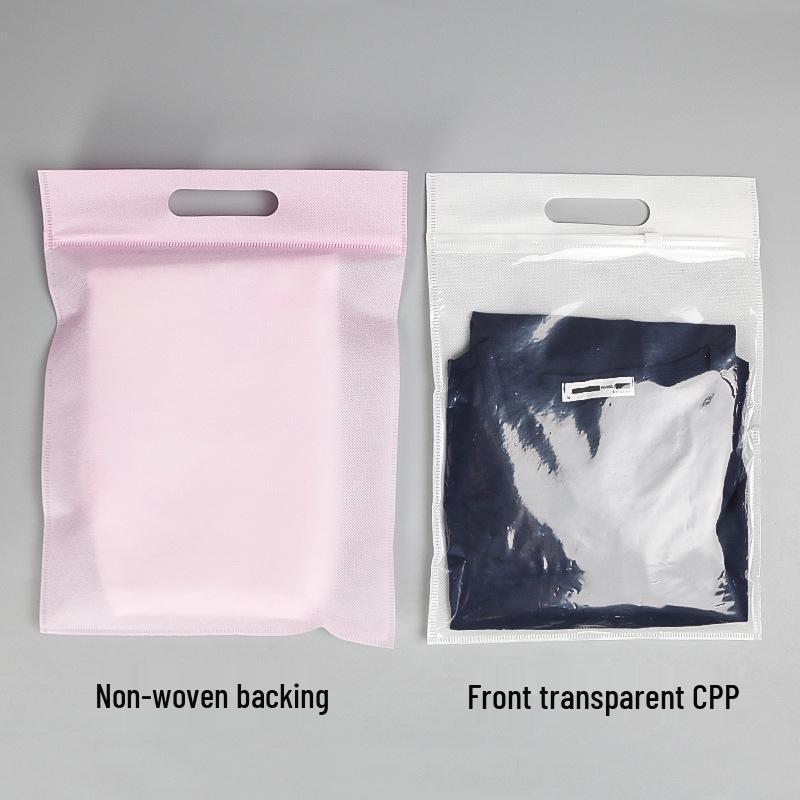 Semi-transparent Thickened Non-woven Zipper Bag with Handle for Clothes, Shoes, and Socks Storage.