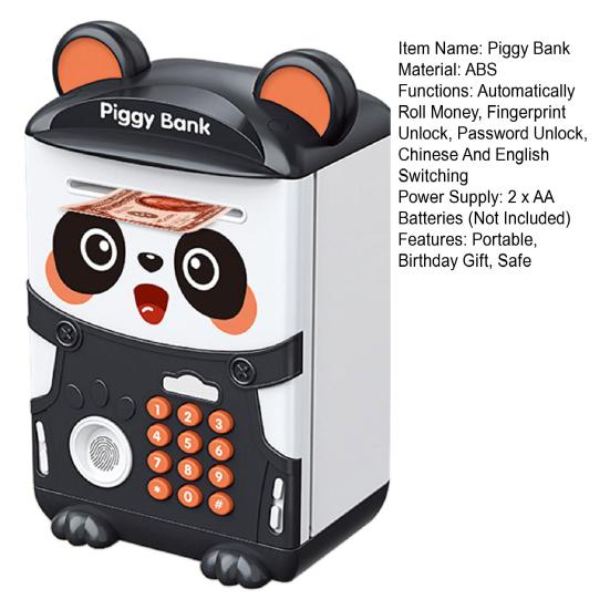 Barn Panda Sparebøsse Auto-Rull Passord Fingeravtrykk Opplåsing Batteridrevet Elektrisk Mynt Seddel Minibank Maskin Gutter Jenter Bursdagsgave