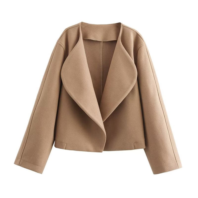 

Kaslead Новинка Женская одежда Модный стиль Модный Двухцветный лацкан Длинные рукава без застежки Повседневная верхняя одежда 1228434 Brown L