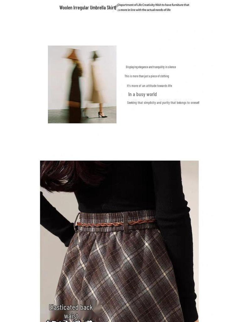 Women's Retro Irregular Plaid Woolen A-line Long Skirt - Autumn/Winter 2025 Collection
