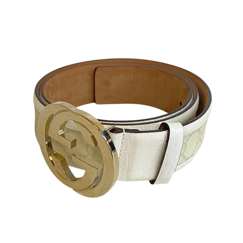 GUCCI 142930 GG Supreme Interlocking leather belt white leather mens Used