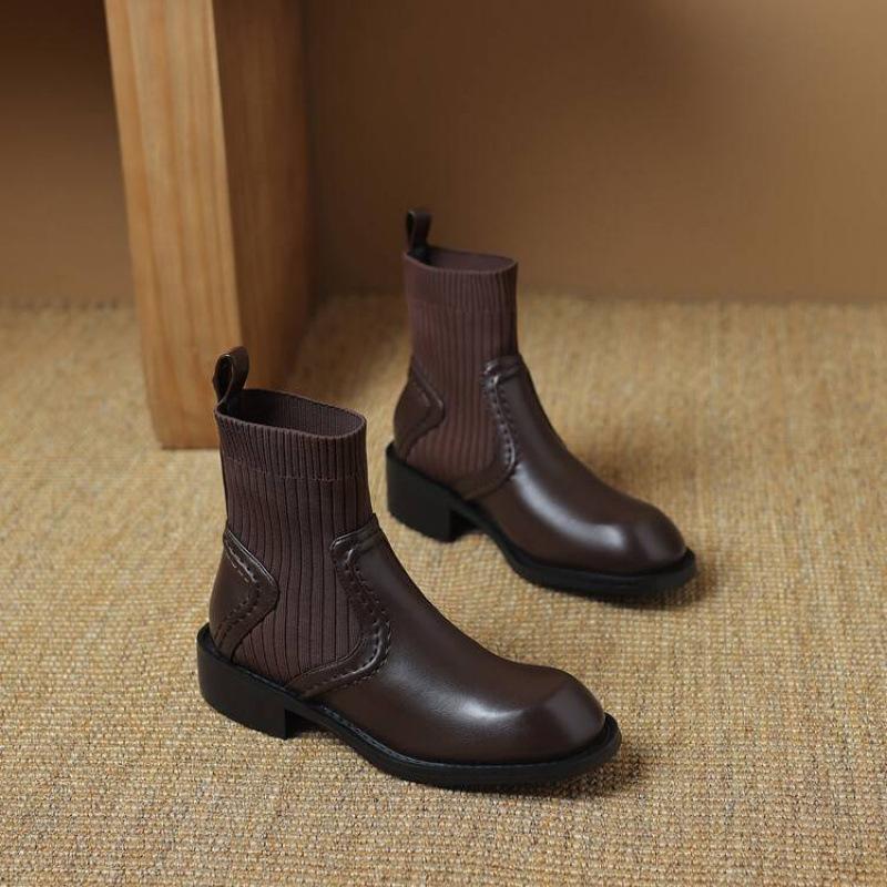 Autumn and winter rubber sole medium heel knight boots women's comfortable non-slip large size women's boots Korean version sleeve square heel medium